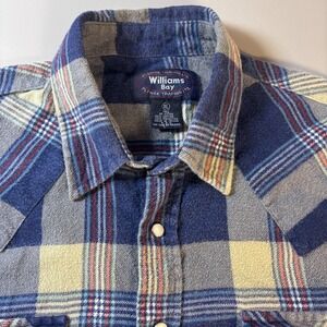 Williams Bay Plaid Western Shirt Tall XL Blue Yellow Cotton Polyester Snap Front